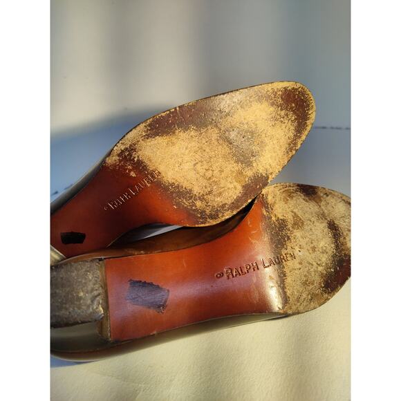 Ralph Lauren 2 inch Heeled Leather Slip On Loafer Shoes Shiny Brown Size 8 - Picture 6 of 7